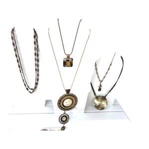 Bronze & Gold Multi-Style Pendant Necklace Set- 5 piece set